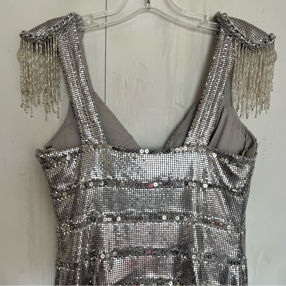 162. BASIX Black Label Silver Metallic Cochella Style Mini Dress •2 - Picture 15 of 15